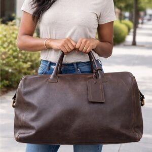 CHANEL Dark Brown Leather Duffel Bag